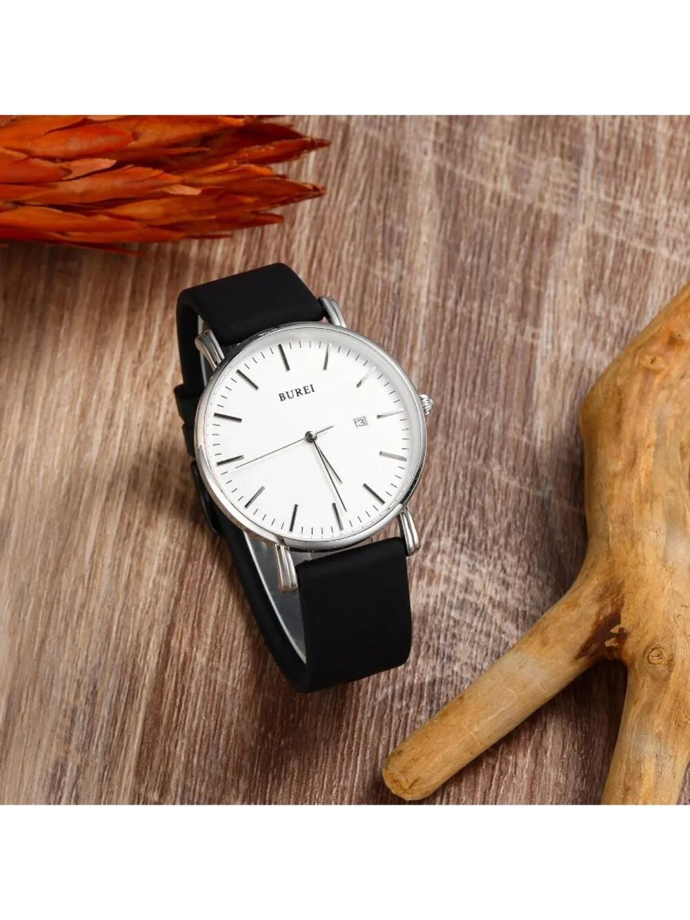Mens Silver And Black Band Strap Minimalist Analog Quartz Waterproof Wrist Watch
